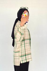 Green Shirt Collar Long Arm Linen Printed Shirt