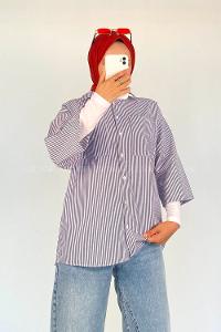 Blue Shirt Collar Half Arm Arm Viscose Fabric Printed Shirt