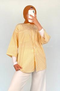 Yellow Shirt Collar Half Arm Arm Viscose Fabric Printed Shirt