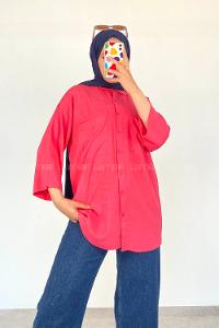 Fuchsia Shirt Collar Half Arm Arm Viscose Fabric Unprinted Shirt