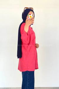 Fuchsia Shirt Collar Half Arm Arm Viscose Fabric Unprinted Shirt