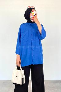 Saxe Shirt Collar Half Arm Arm Viscose Fabric Unprinted Shirt