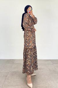 Indigo Foulard Neck Viscose Fabric Printed Dresess