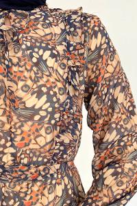 Indigo Foulard Neck Viscose Fabric Printed Dresess