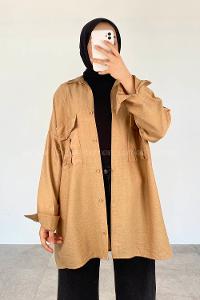 Brown With Milk Shirt Collar Long Arm Viscose Fabric Unprinted Shirt