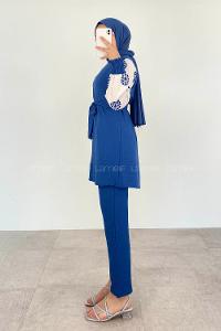 Indigo Crew Neck Long Arm Without Accessories Ayrobin Regular Trousers Comfortable Suit