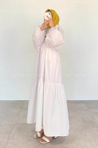 White Crew Neck Cotton Unprinted Dresess