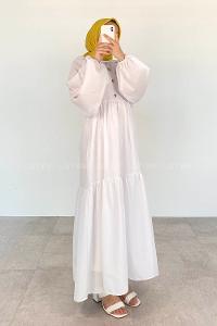 White Crew Neck Cotton Unprinted Dresess