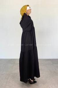 Black Crew Neck Cotton Unprinted Dresess