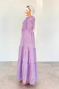 Lilac Mandarin Collar Cotton Viscose Fabric Printed Dresess