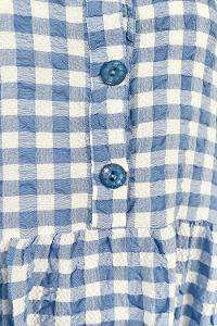 Blue Mandarin Collar Cotton Viscose Fabric Printed Dresess