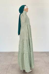 Mint Green Mandarin Collar Cotton Viscose Fabric Printed Dresess