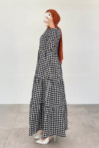 Black Mandarin Collar Cotton Viscose Fabric Printed Dresess