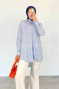 Baby Blue Shirt Collar Long Arm Viscose Fabric Printed Shirt