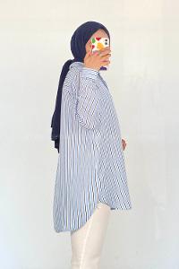 Baby Blue Shirt Collar Long Arm Viscose Fabric Printed Shirt