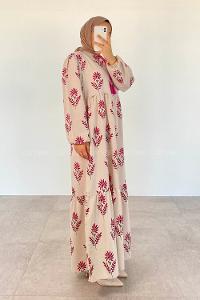 Fuchsia Foulard Neck Cotton Printed Dresess