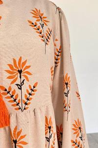 Orange Foulard Neck Cotton Printed Dresess