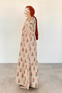 Orange Foulard Neck Cotton Printed Dresess