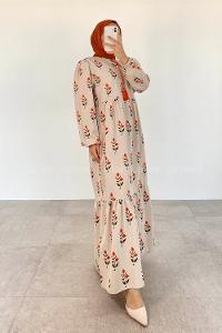 Orange Foulard Neck Cotton Printed Dresess