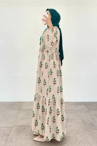 Green Foulard Neck Cotton Printed Dresess