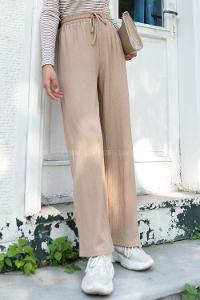 Beige Cotton High Waist Comfortable Pants