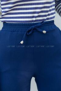 Navy Blue Viscose Fabric High Waist Material Pants