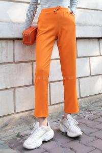 Orange Viscose Fabric High Waist Material Pants