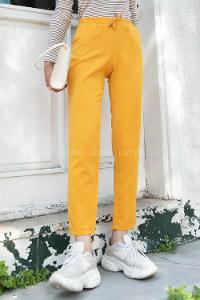 Yellow Viscose Fabric High Waist Material Pants