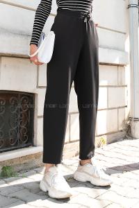 Black Viscose Fabric High Waist Material Pants