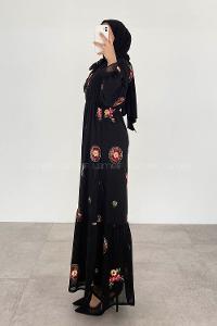 Black-1 Mandarin Collar Cotton Printed Dresess