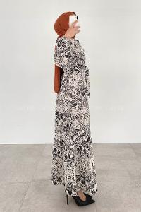 Black Mandarin Collar Viscose Fabric Printed Dresess