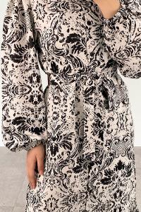 Black Mandarin Collar Viscose Fabric Printed Dresess