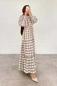 Brown Striped Crew Neck Ayrobin Printed Dresess