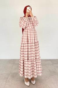 White-red Crew Neck Ayrobin Printed Dresess