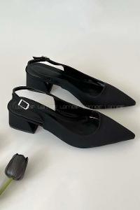Black Heeled Fabric Shoes