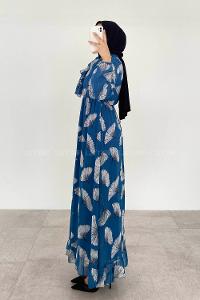 Indigo Mandarin Collar Cotton Fabric Printed Dresess