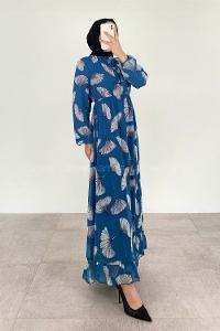 Indigo Mandarin Collar Cotton Fabric Printed Dresess