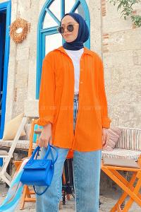 Orange Shirt Collar Long Arm Viscose Fabric Unprinted Shirt