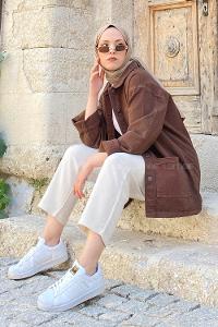 Bitter Brown Shirt Collar Long Arm Denim Denim Jacket