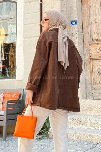 Bitter Brown Shirt Collar Long Arm Denim Denim Jacket