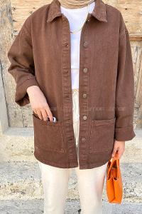 Bitter Brown Shirt Collar Long Arm Denim Denim Jacket