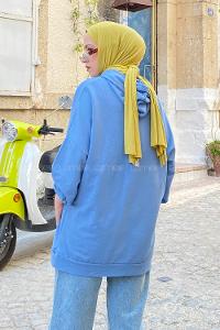 Modalamelif Kapşonlu Memphis Baskılı Sweatshirt Açık Mavi