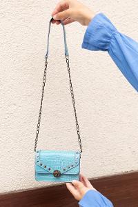 Ice Blue Buckle Skin Hand Bag Bag