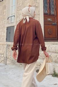Brown Shirt Collar Long Arm Viscose Fabric Unprinted Shirt