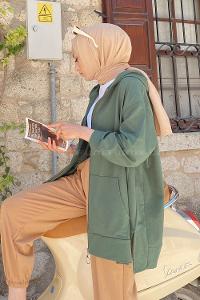 Khaki V Neck Long Arm Knitwear Cardigan