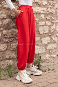 Lamelif Bel Ve Paça Lastikli Eşofman Kırmızı