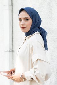 Lamelif Ayrobin Pamuk Eşarp İndigo