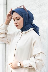 Lamelif Ayrobin Pamuk Eşarp İndigo