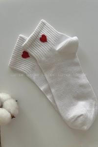 Lamelif Kalp Nakış İşlemeli Beyaz Tenis Çorap