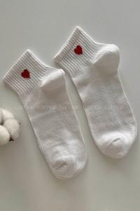Lamelif Kalp Nakış İşlemeli Beyaz Tenis Çorap